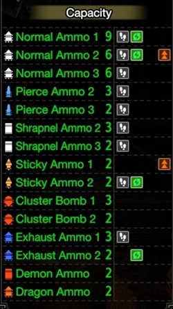 great tigrex wargun+ lightbow ammo info mhr 250px