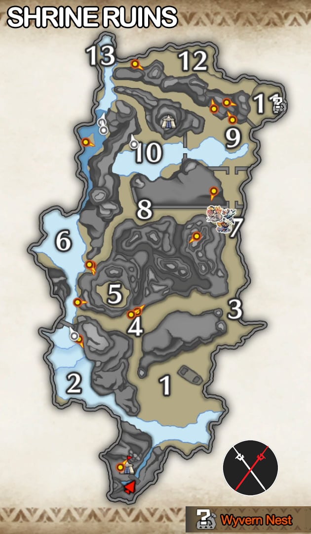 monster hunter rise shrine ruins wyvern nest locations map